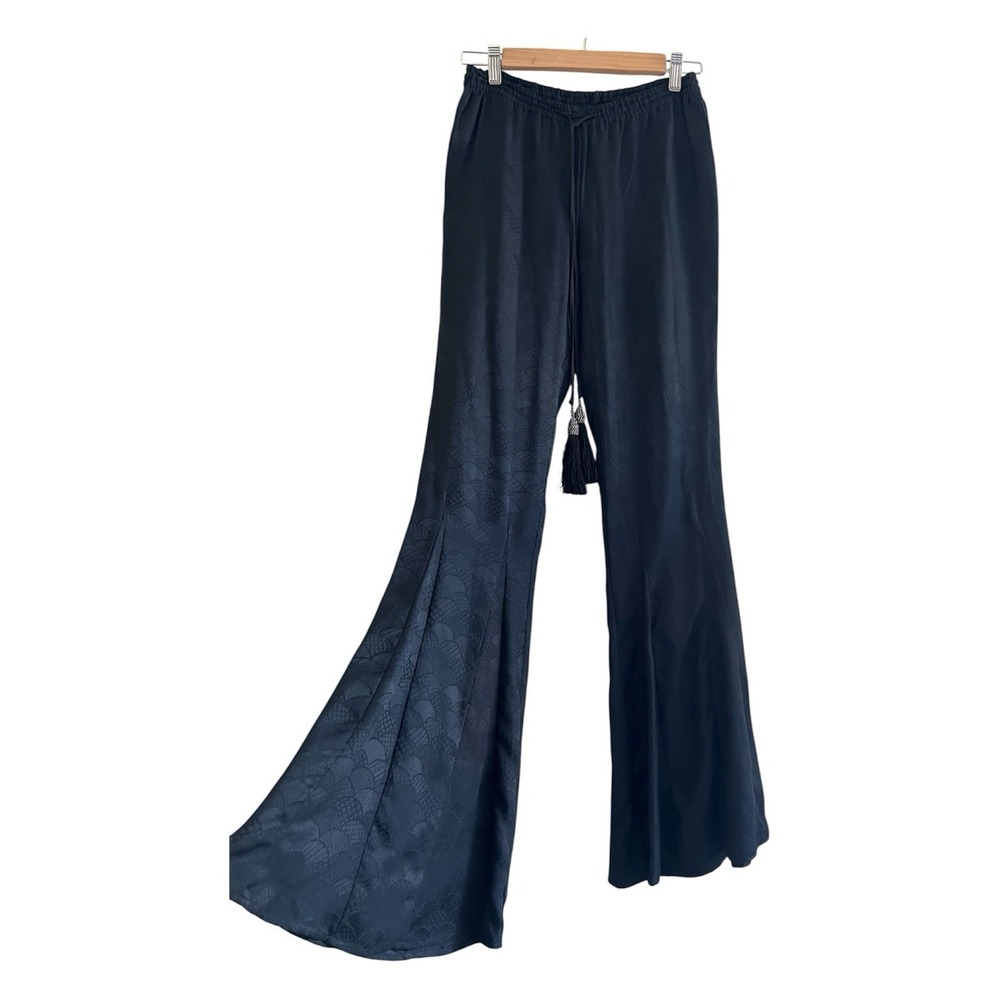 Corey Lynn Calter Womens Size 4 Black Silk Jacquard Wide Leg Flare Pants Boho